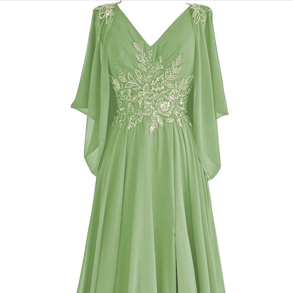 Vintage America Green Dress with Gold Embroidery